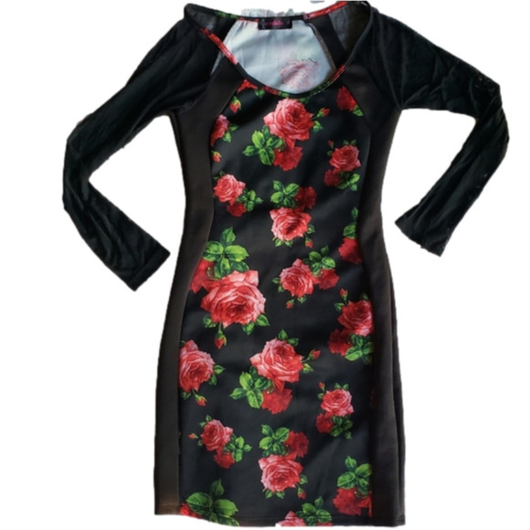 Annabelle Black dress with long sheer sleeve and red roses 🌹size small - Picture 1 of 7